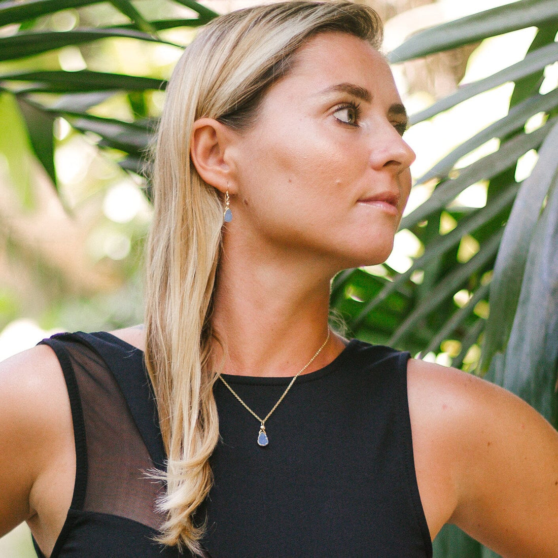 Julianna Blue Druzy and Gold Contour Almendra Pendant Necklaces Sayulita Sol