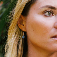 Julianna Earrings, Blue Druzy Almond with contoured Gold Vermeil Earrings Sayulita Sol