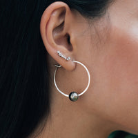Kasia Earrings, 1.25" Silver Hoop and Black Pearl Earrings Sayulita Sol