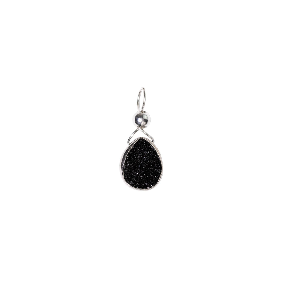 Julianna Black Druzy Silver Pendant- Classic Almond Cut Necklaces Sayulita Sol