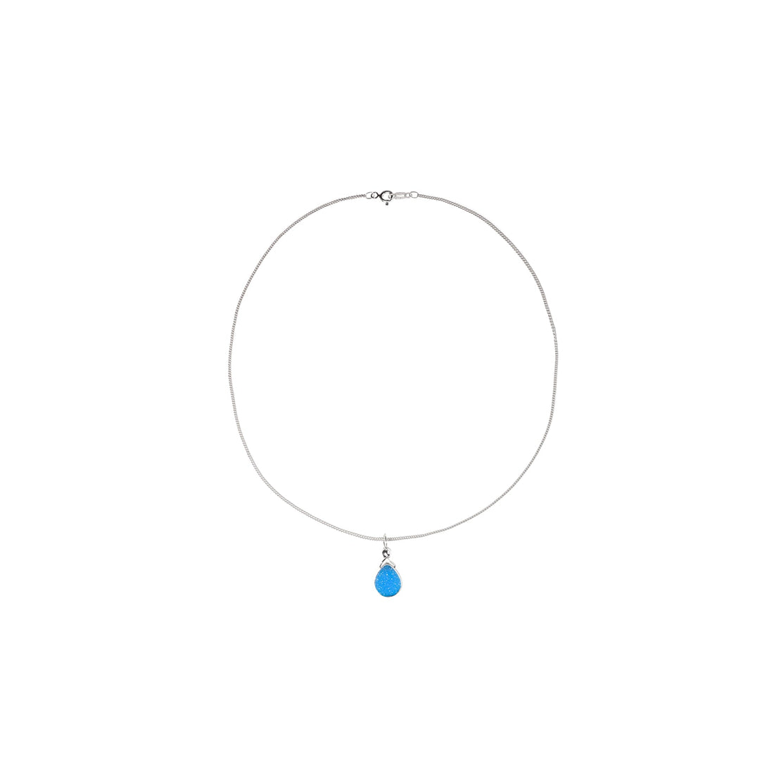 Julianna Long Blue Druzy Pendant in Silver Necklaces Sayulita Sol 16 inch Silver Chain 