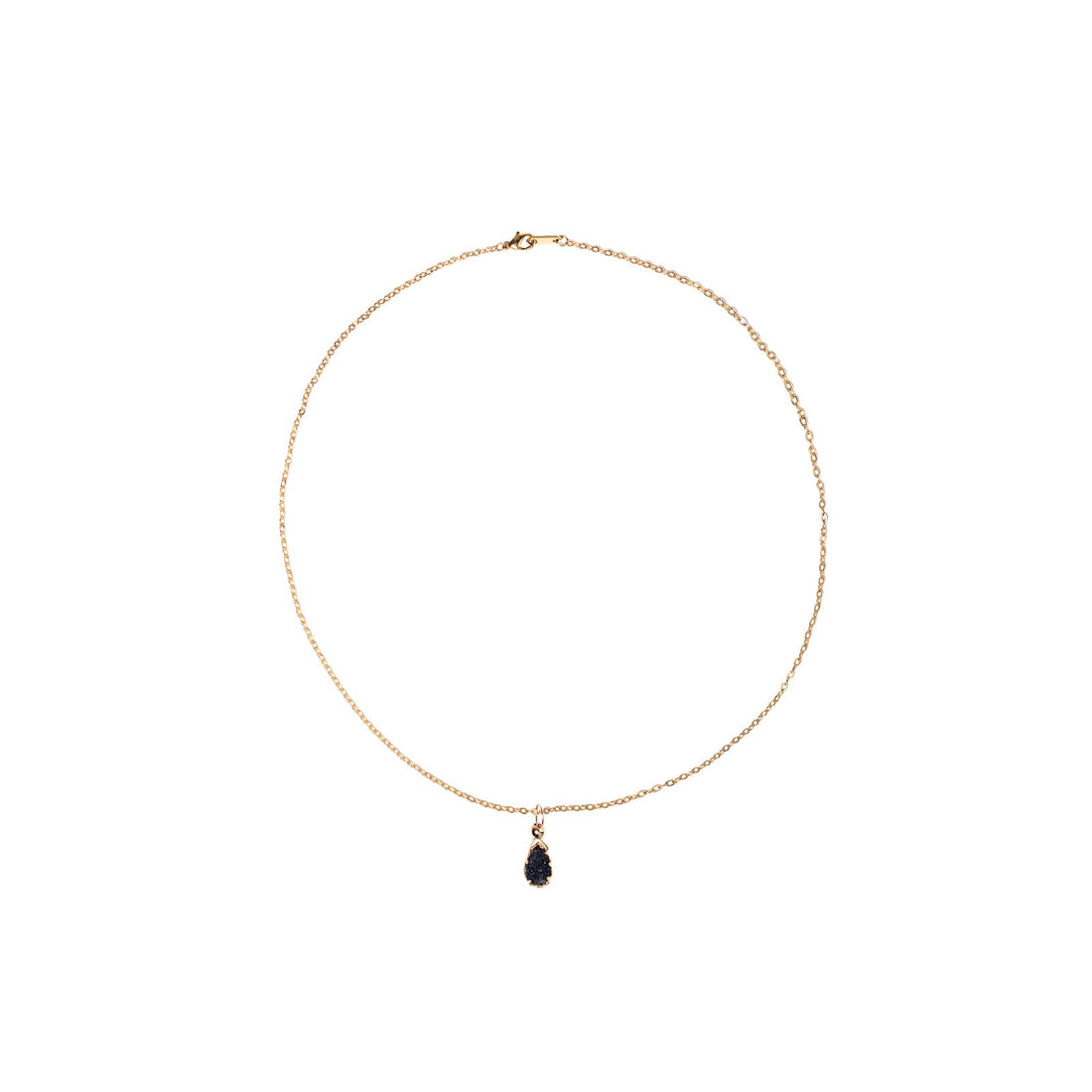 Julianna Pendant, Black Druzy Almond with Gold Necklaces Sayulita Sol 16 inch Gold Plate Chain