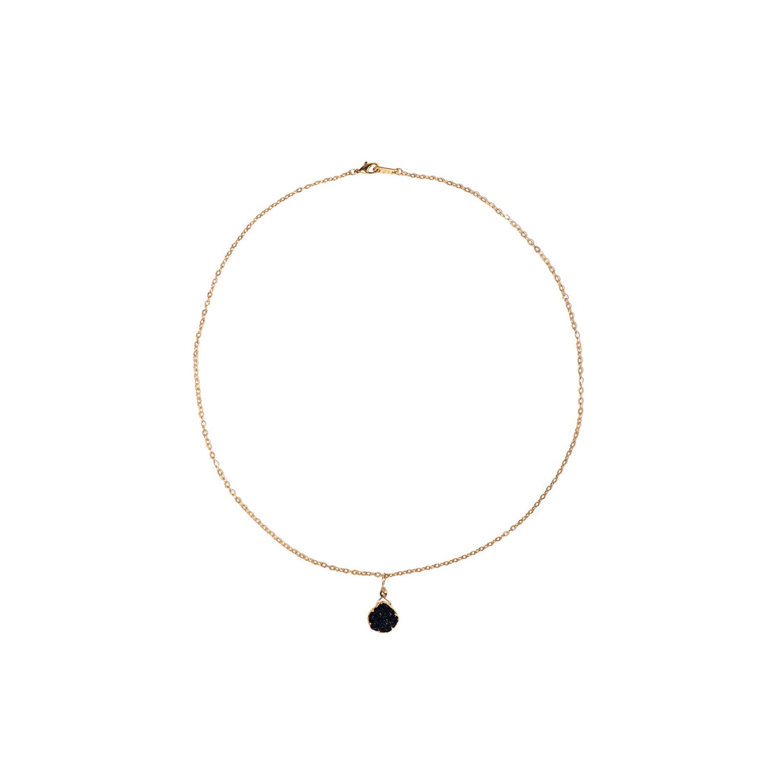 Julianna Pendant, Black Druzy Pear with Gold Necklaces Sayulita Sol 16 inch Gold Plate Chain