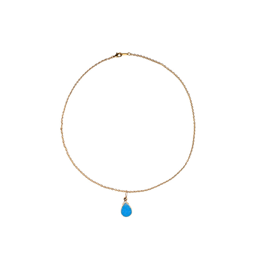 Julianna Pendant with Blue Druzy in Gold- Classic Almond Cut Necklaces Sayulita Sol 16 inch Gold Plate Chain 