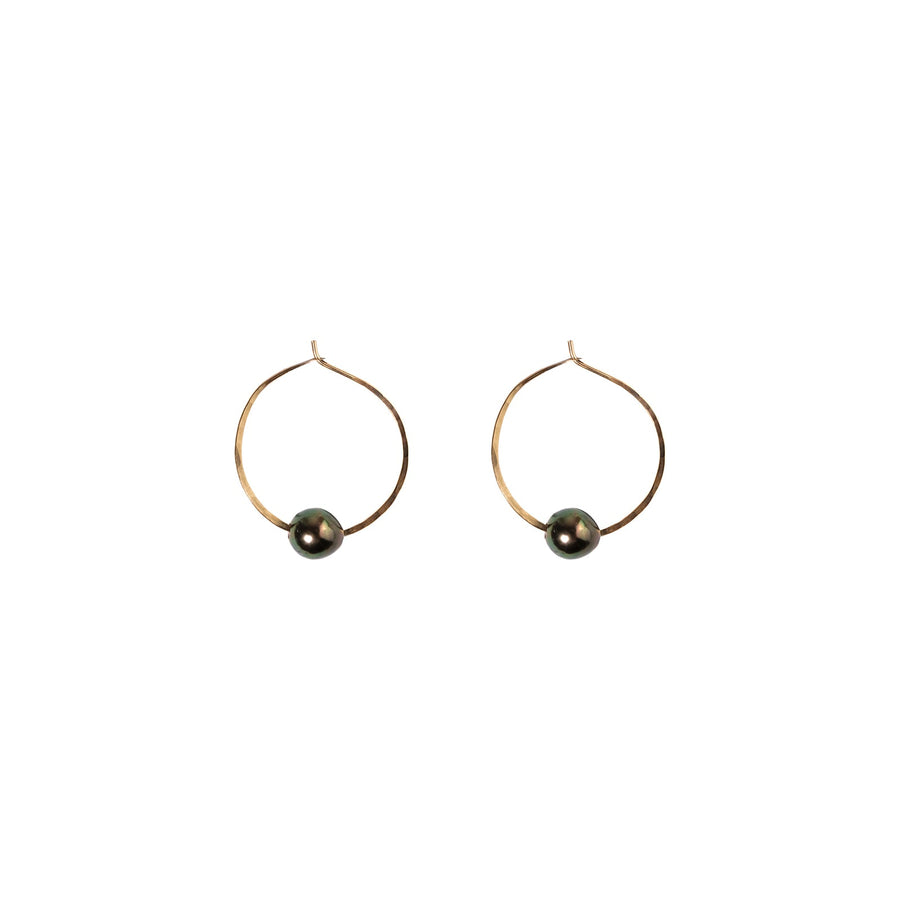Kasia Earrings, 1.25" Gold Fill Hoop and Tahitian Black Pearl Earrings Sayulita Sol 