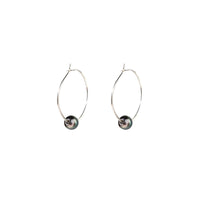 Kasia Earrings, 1.25" Silver Hoop and Tahitian Black Pearl Earrings Sayulita Sol