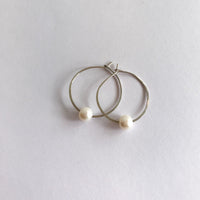 Kasia Earrings, 1.25" Silver Hoop and White Pearl Earrings Sayulita Sol