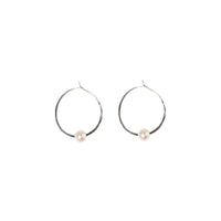 Kasia Earrings, 1.25" Silver Hoop and White Pearl Earrings Sayulita Sol