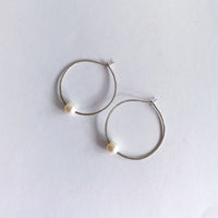 Kasia Earrings, 2" Silver Hoop and White Pearl Earrings Sayulita Sol