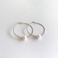 Kasia Earrings, 2" Silver Hoop and White Pearl Earrings Sayulita Sol
