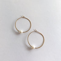 Kasia Earrings, 2",Gold Fill Hoop and White Pearl Earrings Sayulita Sol