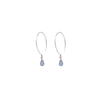 Kelly Earrings, Blue Druzy Almond with Contoured Silver Bezel Earrings Sayulita Sol 
