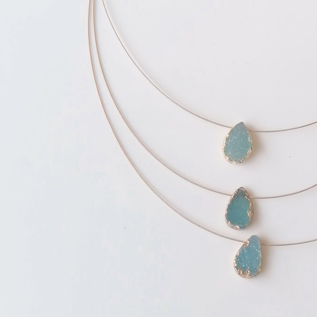 Luna Blue Druzy and Gold Necklace Necklaces Sayulita Sol Jewelry