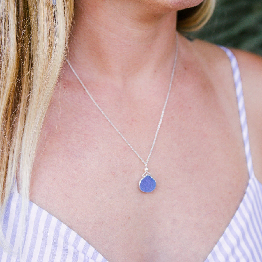 Julianna Blue Druzy Silver Pendant- Classic Pear Cut Necklaces Sayulita Sol 