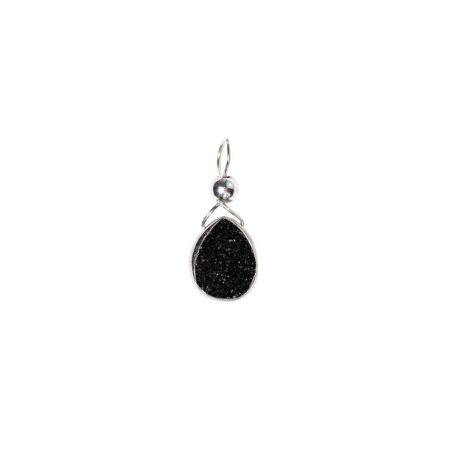 Julianna Black Druzy Silver Pendant- Classic Almond Cut Necklaces Sayulita Sol 