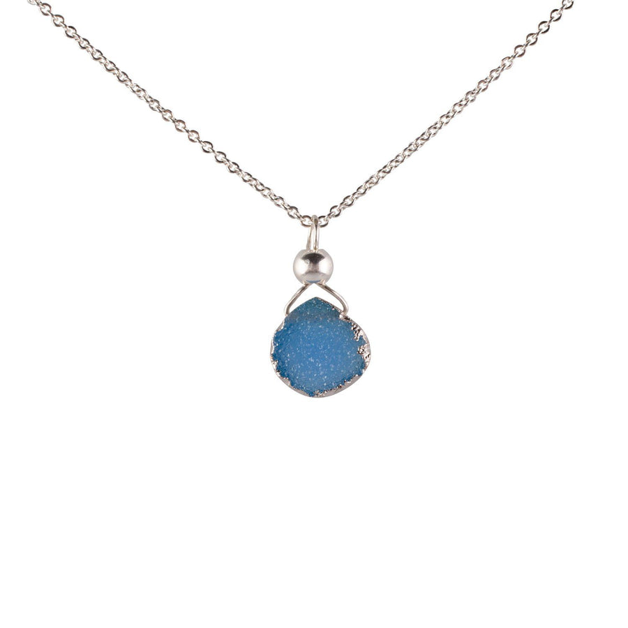 Julianna Baby Blue Druzy Pendant in Silver - Sayulita Sol Jewelry