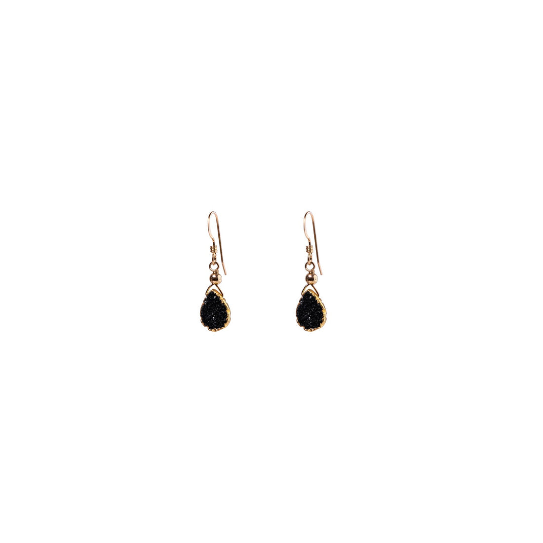 Julianna Earrings, Black Druzy Almond with contoured Gold Vermeil Earrings Sayulita Sol 