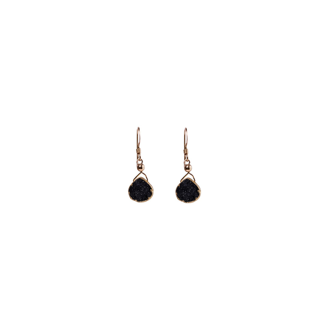 Julianna Earrings, Black Druzy Pear with Contoured Gold Bezel Earrings Sayulita Sol 