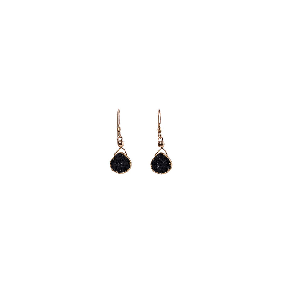 Julianna Earrings, Black Druzy Pear with Contoured Gold Bezel Earrings Sayulita Sol 
