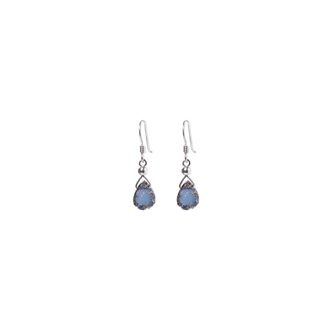 Julianna Earrings, Blue Druzy Almond with Contoured Silver Bezel Earrings Sayulita Sol 