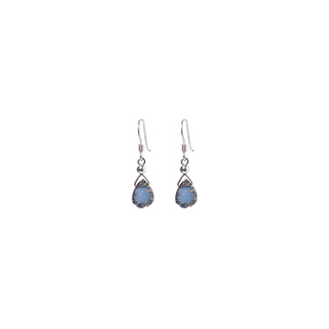 Julianna Earrings, Blue Druzy Almond with Contoured Silver Bezel Earrings Sayulita Sol 