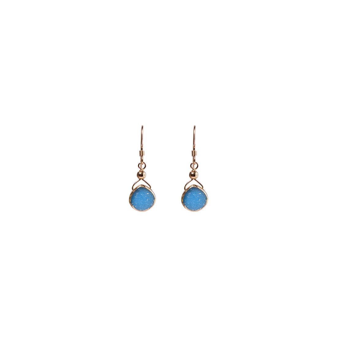 Julianna Earrings, Blue Druzy Pear contoured with Gold Earrings Sayulita Sol 