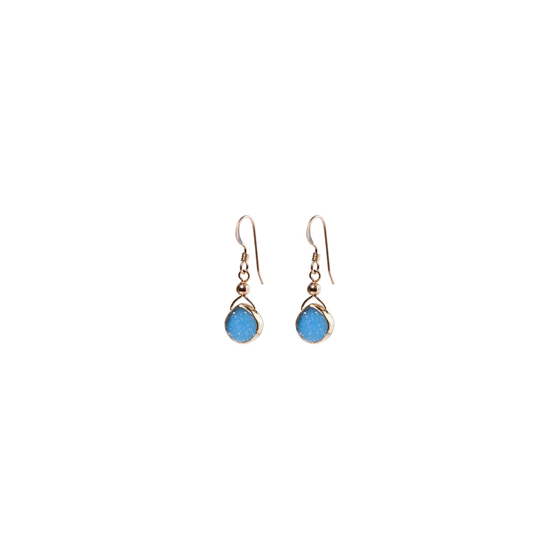 Julianna Earrings, Blue Druzy Pear contoured with Gold Earrings Sayulita Sol 