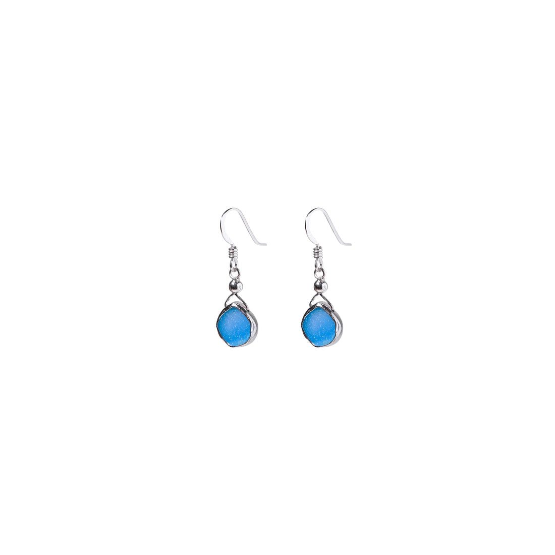 Julianna Earrings, Blue Druzy Pear with Classic Silver Bezel Earrings Sayulita Sol 