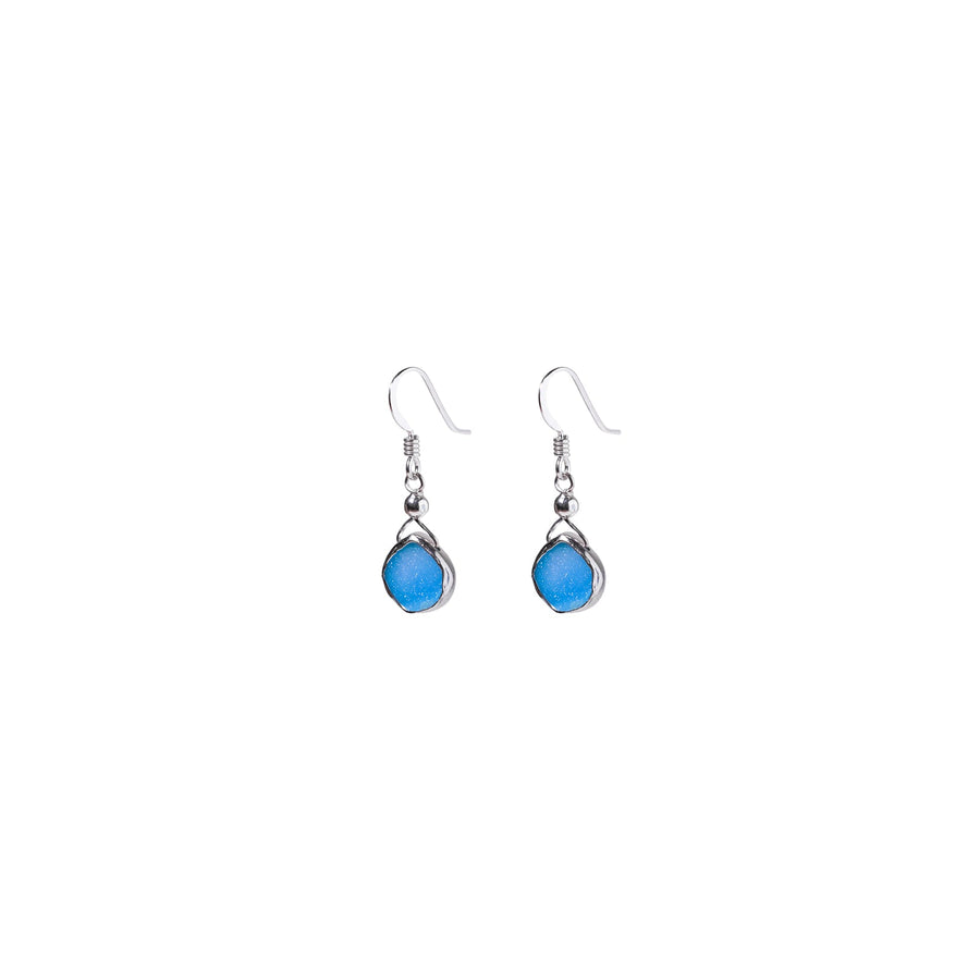 Julianna Earrings, Blue Druzy Pear with Classic Silver Bezel Earrings Sayulita Sol 