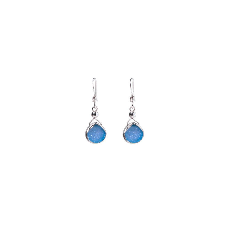 Julianna Earrings, Blue Druzy Pear with Classic Silver Bezel Earrings Sayulita Sol 