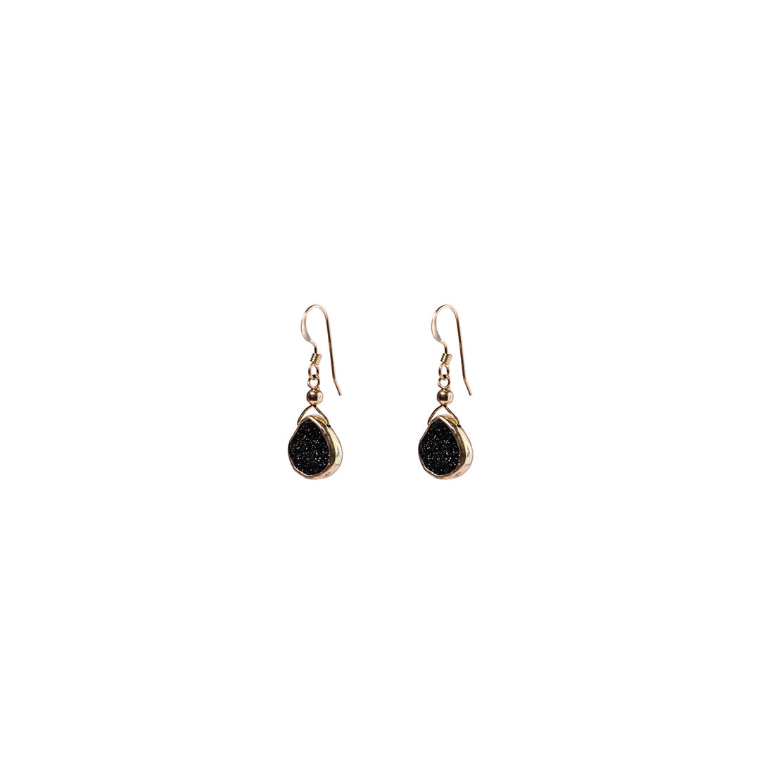 Julianna Earrings with Black Druzy in Gold, Classic Pear Cut Earrings Sayulita Sol 