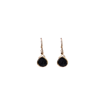 Julianna Earrings with Black Druzy in Gold, Classic Pear Cut Earrings Sayulita Sol 