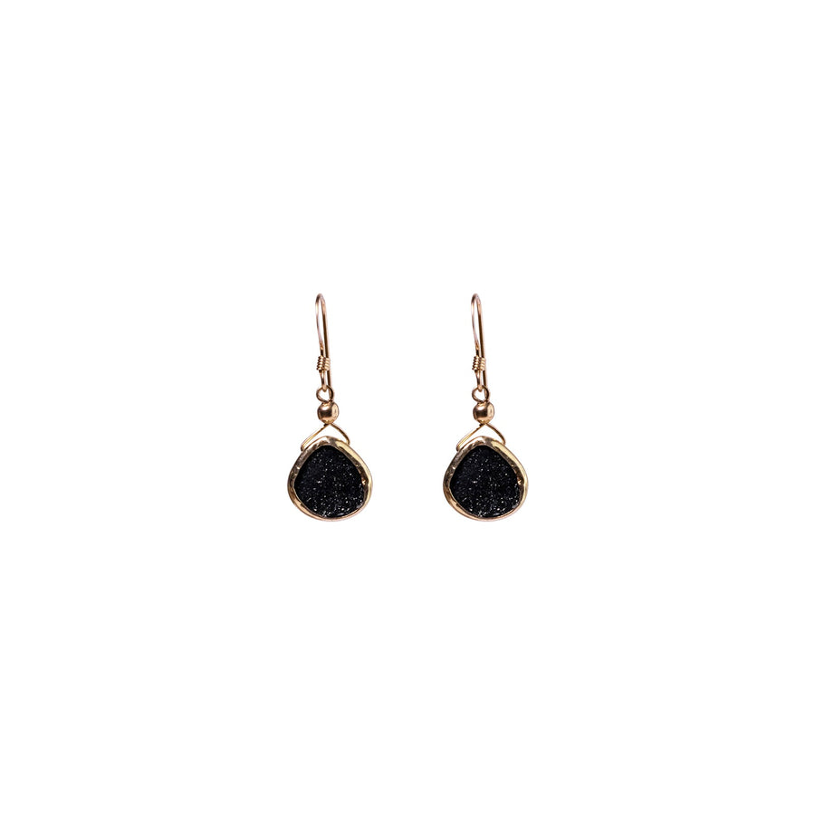 Julianna Earrings with Black Druzy in Gold, Classic Pear Cut Earrings Sayulita Sol 