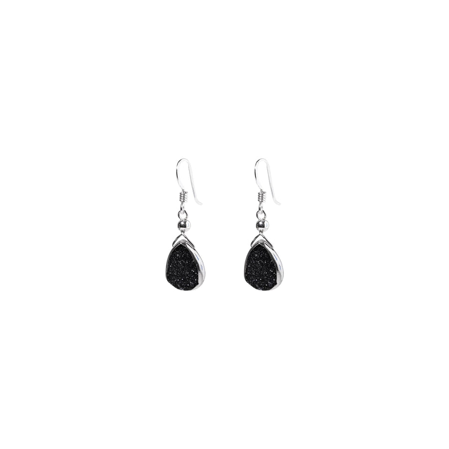 Julianna Earrings with Black Druzy in Silver, Classic Almond Cut Earrings Sayulita Sol 