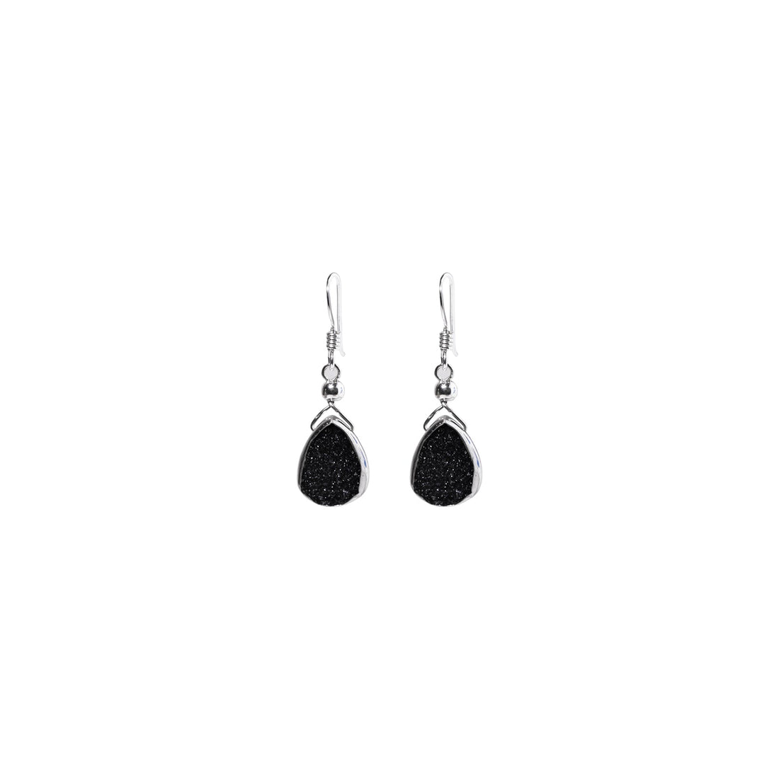 Julianna Earrings with Black Druzy in Silver, Classic Almond Cut Earrings Sayulita Sol 