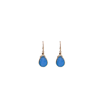 Julianna Earrings with Blue Druzy in Gold, Classic Almond Cut Earrings Sayulita Sol 