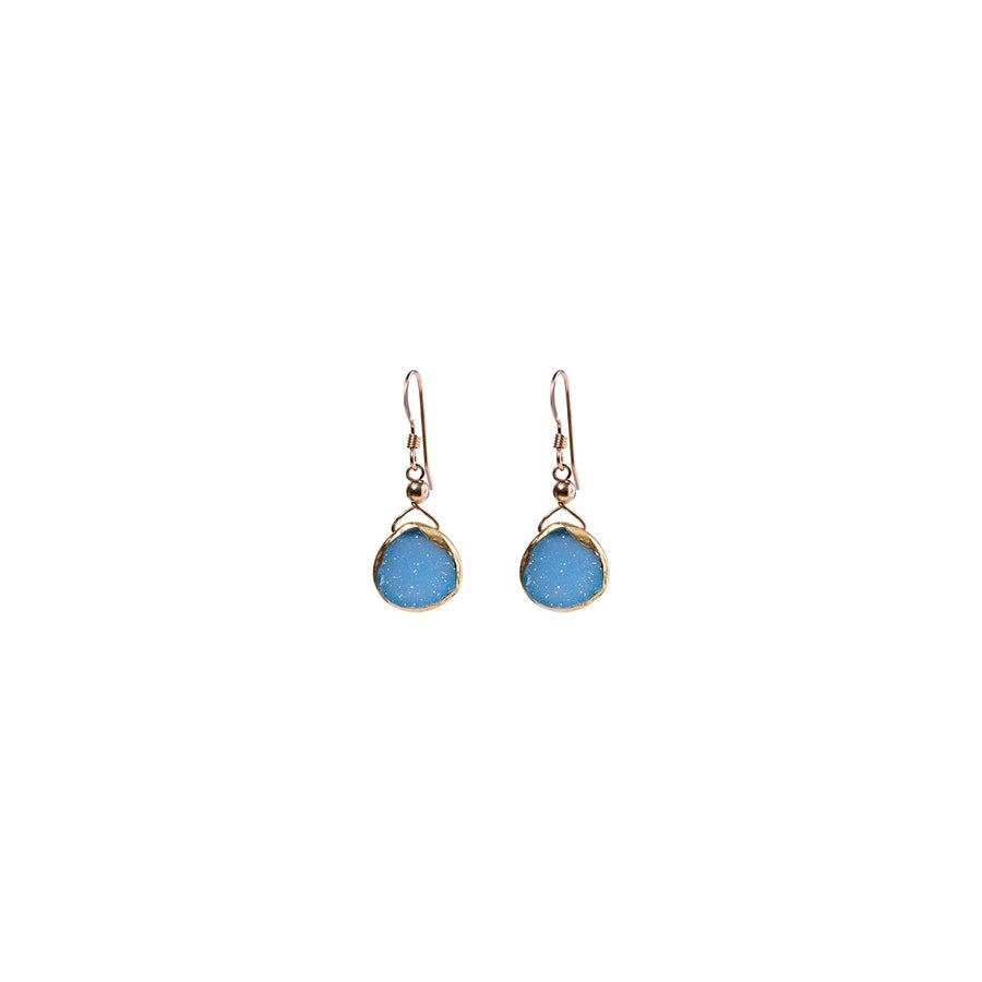 Julianna Earrings with Blue Druzy in Gold, Classic Pear Cut Earrings Sayulita Sol 