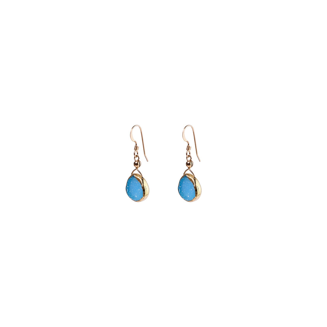 Julianna Earrings with Blue Druzy in Gold, Classic Pear Cut Earrings Sayulita Sol 