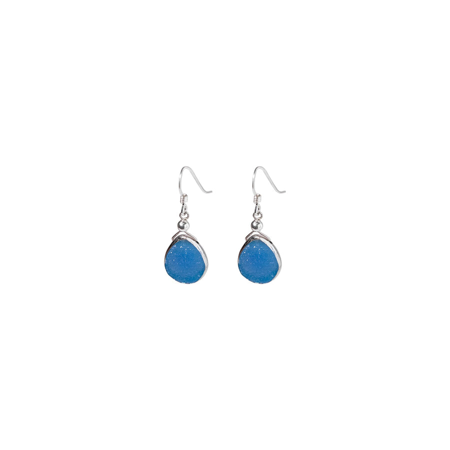 Julianna Earrings with Blue Druzy in Silver, Classic Almond Cut Earrings Sayulita Sol 