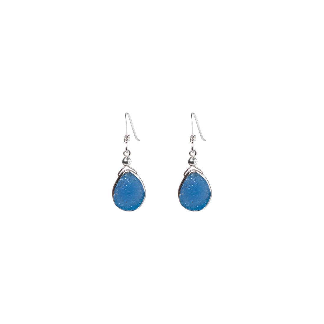 Julianna Earrings with Blue Druzy in Silver, Classic Almond Cut Earrings Sayulita Sol 