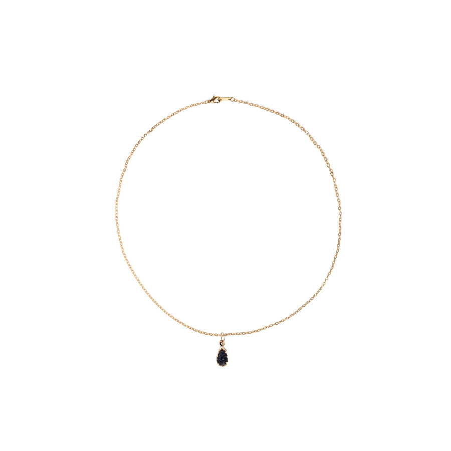 Julianna Pendant, Black Druzy Almond with Gold Necklaces Sayulita Sol 16 inch Gold Plate Chain 