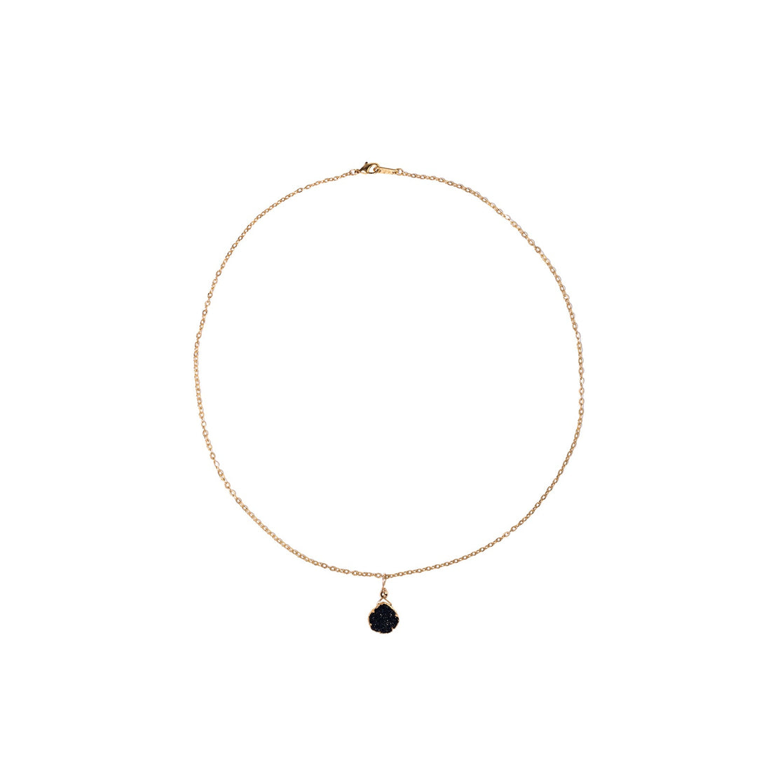 Julianna Pendant, Black Druzy Pear with Gold Necklaces Sayulita Sol 16 inch Gold Plate Chain 