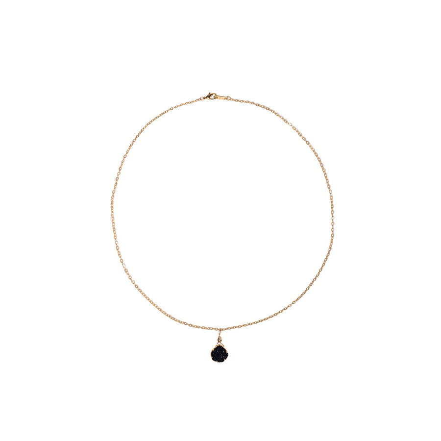 Julianna Pendant, Black Druzy Pear with Gold Necklaces Sayulita Sol 16 inch Gold Plate Chain 