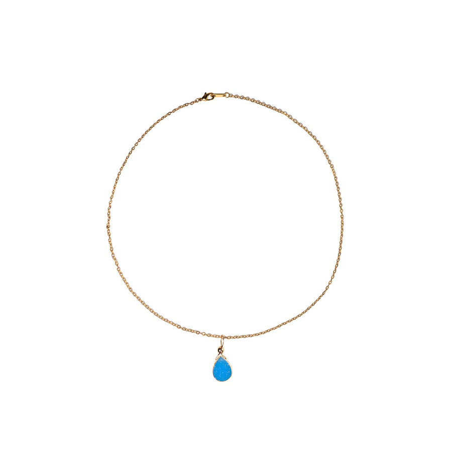 Julianna Pendant with Blue Druzy in Gold- Classic Almond Cut Necklaces Sayulita Sol 16 inch Gold Plate Chain 