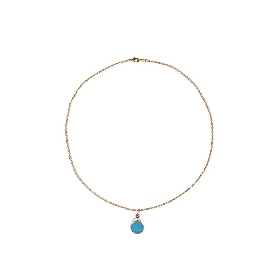 Julianna Pendant with Blue Druzy in Gold- Classic Pear Cut Necklaces Sayulita Sol 16 inch Gold Plate Chain 