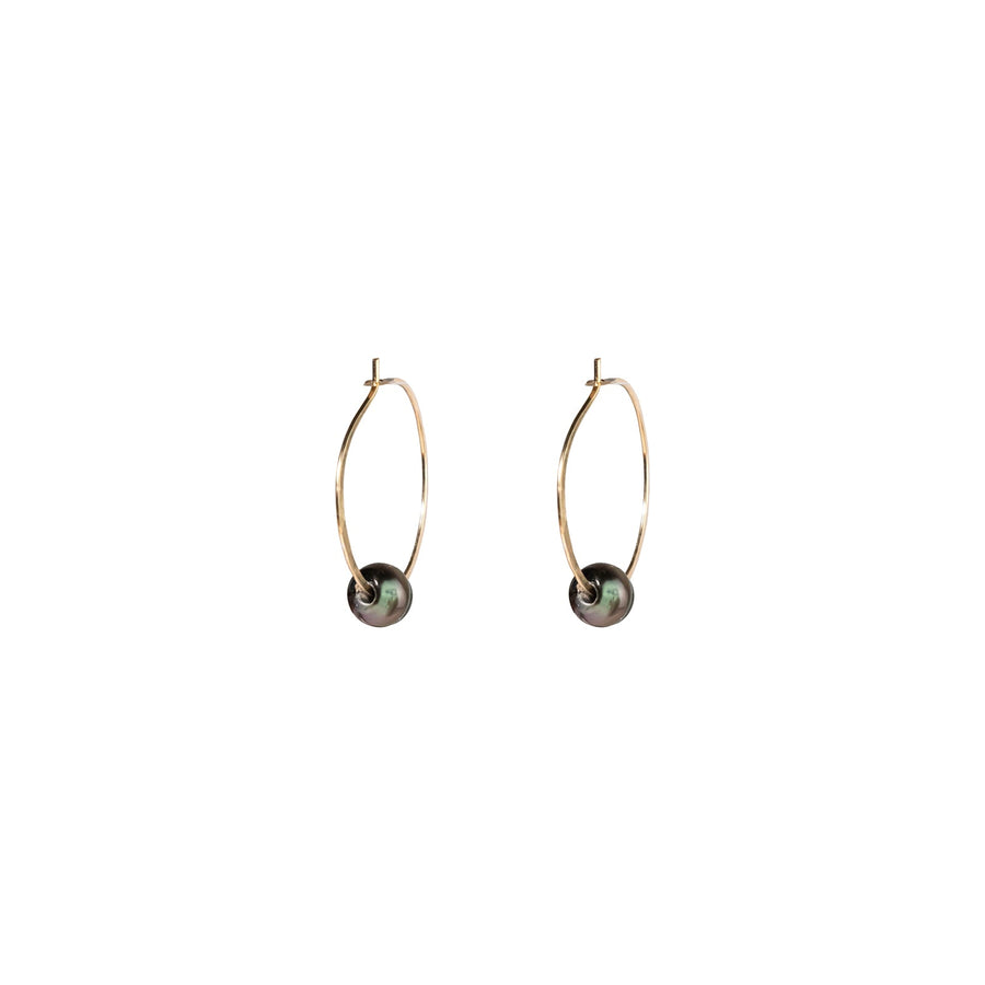 Kasia Earrings, 1.25" Gold Fill Hoop and Black Pearl Earrings Sayulita Sol 