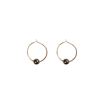 Kasia Earrings, 1.25" Gold Fill Hoop and Tahitian Black Pearl Earrings Sayulita Sol 