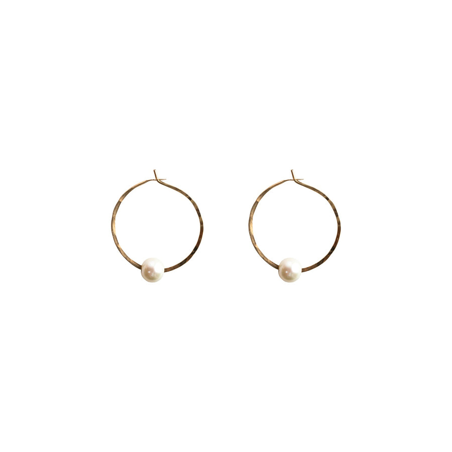 Kasia Earrings, 1.25" Gold Fill Hoop and White Pearl Earrings Sayulita Sol 