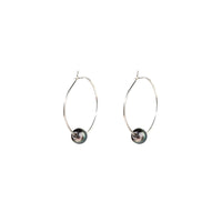 Kasia Earrings, 1.25" Silver Hoop and Black Pearl Earrings Sayulita Sol 