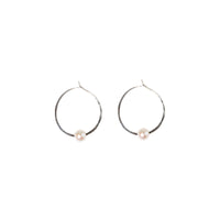 Kasia Earrings, 1.25" Silver Hoop and White Pearl Earrings Sayulita Sol 